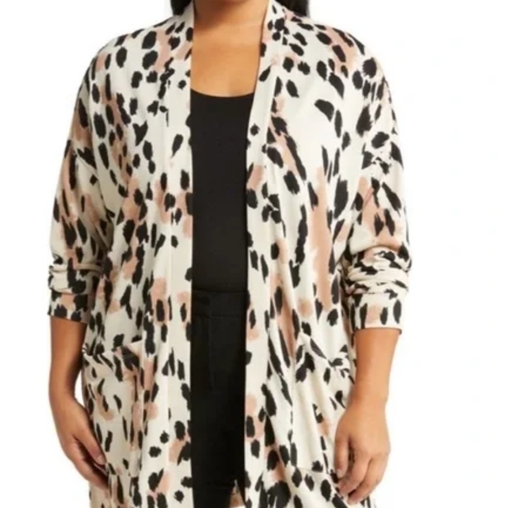 Sanctuary Open Knit Animal Print Cardigan Sweater Size XXL